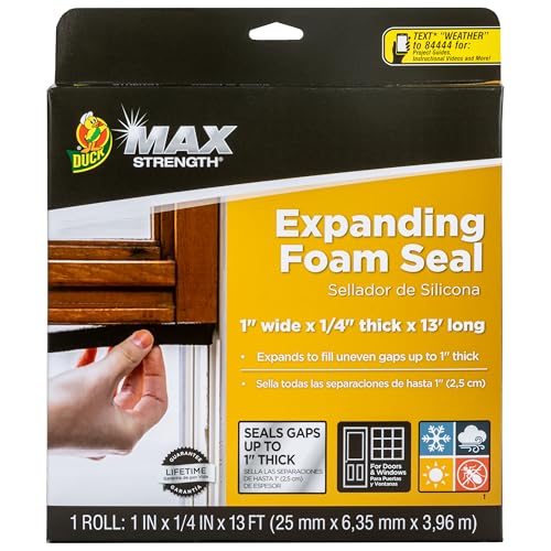 Duck Max Strength Expanding Foam Seal for Doors and Windows, 1 in. x .25 in. x 13 ft., Expands to Fit Uneven Gaps up to 1 Inch Thick, Cut to Size, Black, 1-Roll - size: 1" Wide