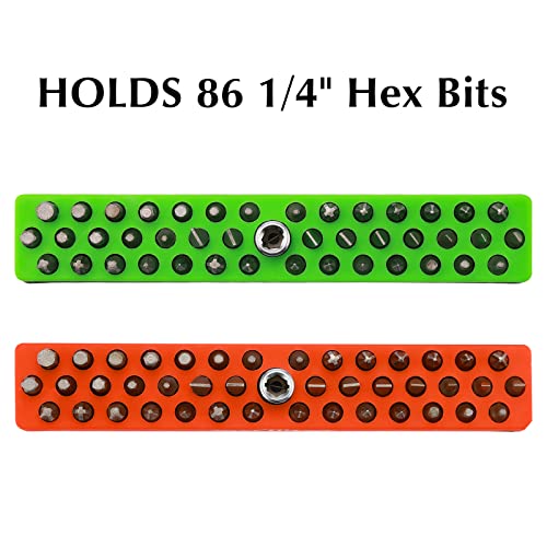 EMENTOL 2PCS 1/4" Magnetic Bits Holder Set - Orange and Green, 86PCS Hole, Bit Organizer with Strong Magnetic, Magnetic Bits Organizer, 2 Pieces - color: 2pcs(orange+green), size: Hex Bit Holder