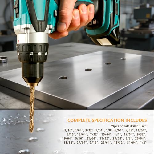 Cobalt Drill Bit Set - 29Pcs M35 High Speed Steel Drill Bits 1/16"-1/2" - style: 29 pcs Cobalt-Inclined