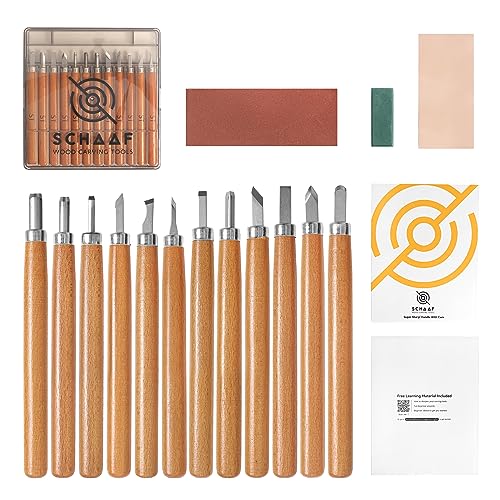 Schaaf Tools Wood Carving Kit, 12-pc mini chisel set, large handles