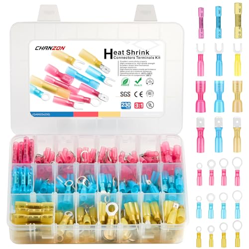 Chanzon 230pcs Heat Shrink Wire Connector Kit, Ring, Butt, Fork, Spade - color: All in One Variety Pack (230 pcs), size: 22-10AWG