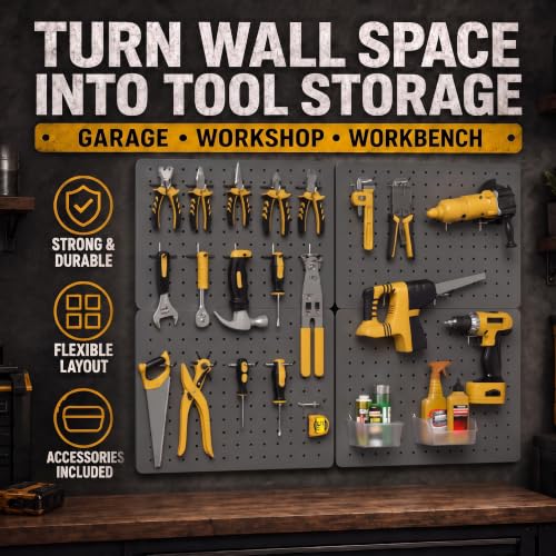 Pegboard Organizer, 4 Pack 12 x 16 in Metal Panels, 6 Bins, Gunmetal Gray - color: Gun gray, size: 16"x12"- 4 Pcs