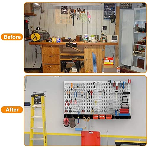 TORACK 109 PCS Pegboard Wall Organizer 48x24 in, Garage Metal Pegboard - color: Grey