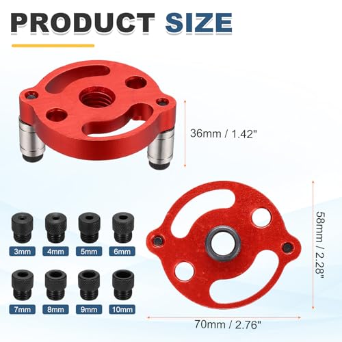 HARFINGTON Self Centering Doweling Jig Kit Straight Holes Puncher Dowel Jig Locator with Drill Bushings(3/4/5/6/7/8/9/10mm) Woodworking Joints Tool for Precise Straight Holes, Red - color: Red