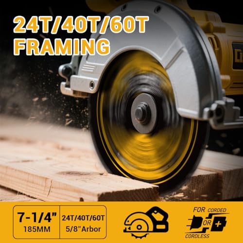 3-Pack 7-1/4-Inch 24T/40T/60T Carbide Circular Saw Blades for Wood - size: 7-1/4'' (24T+40T+60T)