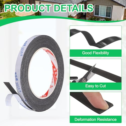PATIKIL 5Roll Sponge Rubber Foam Tape, 3/8" W x 5/64" t x 16.4ft l Self-Adhesive Foam Insulation Tape Weather Stripping for Window Door Soundproofing Weatherstrip AC Seal Strip, Black - size: 3/8" x 5/64" x 16.4ft