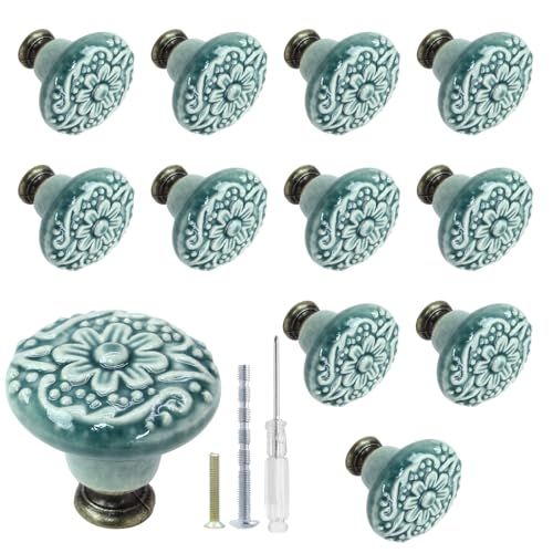 Biaungdo 12 Pcs Green Ceramic Kitchen Cabinet Knobs - color: Green