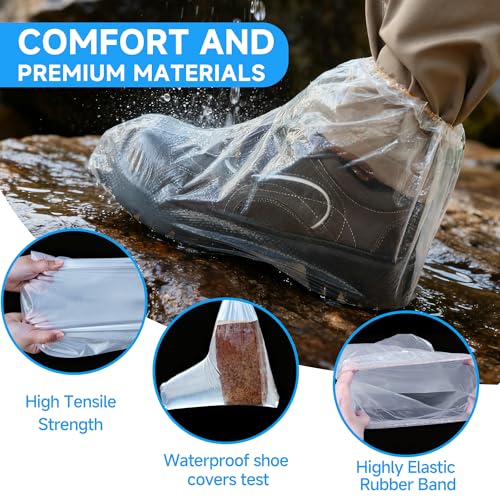 Waterproof Shoe Covers for Rain 10 Pairs Disposable Plastic Rain Shoe Covers Reusable Shoe Ponchos & Boot Covers for Adults' Short Size, Outdoor Travel Commuting and Indoor Protection (Clear)