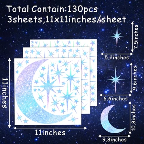 Retro Star Moon Wall Decals Sparkle Art Stickers Mid Century Modern Decor - color: Blue Star and Moon
