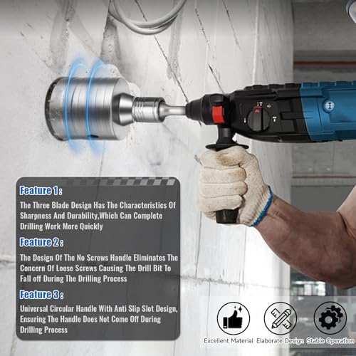 Concrete Hole Saw Kit with Upgraded SDS Plus & Max Shank, Kit Size 30 40 50 65 80 100 110 MM, Concrete Hole Saw Set for Concrete Brick Stone Cement Wall