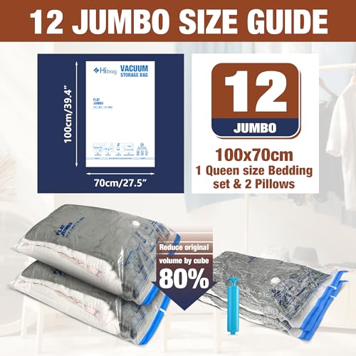 12 Jumbo Vacuum Storage Bags for Bedding, Vacuum Seal Bags for Clothing - size: 12-Jumbo