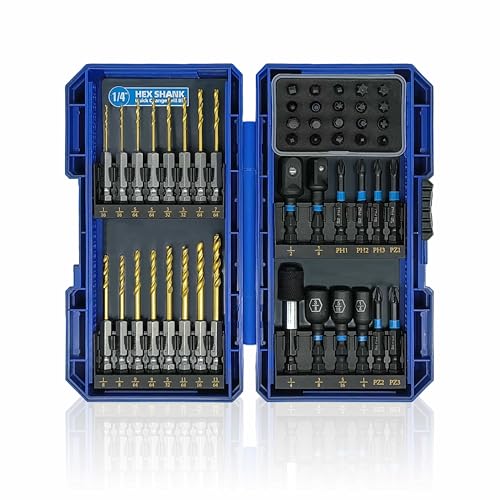 HIGHFIRE 48PCS Impact Screwdriver Bit and Drill Bit Set for Wood Metal Drilling & Screw Driving, Full Combo Kit Assorted in Index Carrying Case - size: 48pcs