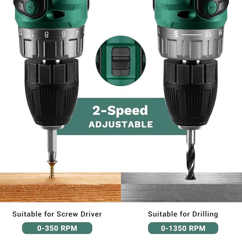 Power Drill Cordless: DEKO PRO Cordless Drill 20V Electric Power Drills Set Tool for Women with Battery and Charger 20 Volt Drills Driver Kit Green - color: Green