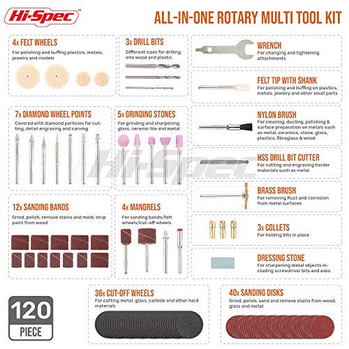 Hi-Spec 130W Corded Power Rotary Multi Tool Kit with Dremel Compatible Bit - color: Red