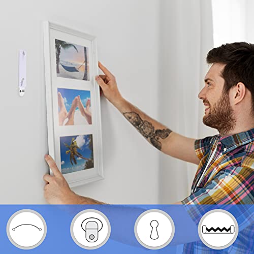 Jetec 20 Pieces Picture Hangers Damage Free Frame Adhesive Strips Hangers No Nails Adhesive Picture Hooks for Home Bathroom Kitchen Door Closet, White