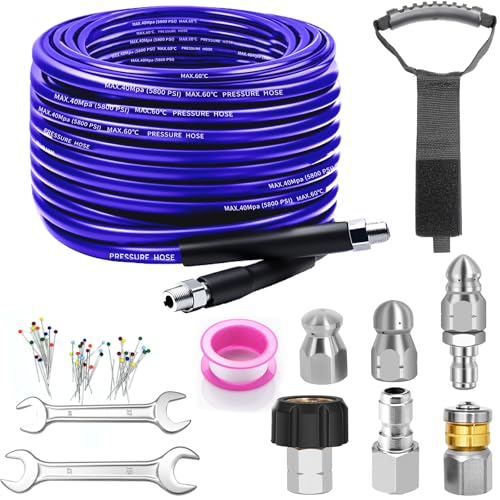 100FT Sewer Jetter Kit for Pressure Washer, 5800PSI Drain Cleaner Hose - color: Purple-100FT hose
