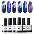 modelones Blue Cat Eye Gel Nail Polish Set, 6 Colors Glitter Magnet - color: A1-Midnight Hues