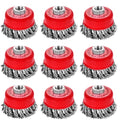 9 Pack Wire Cup Brush for Angle Grinder 5/8"-11 UNC Threaded Arbor Knotted Carbon Steel Wire Brushes Rust & Paint Removal Heavy Duty Cleaning Cup Brush Set