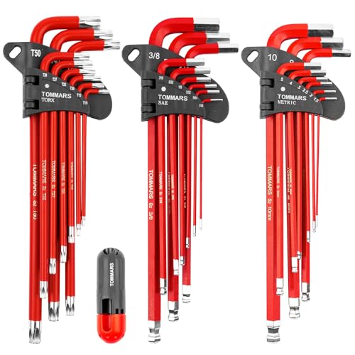 TOMMARS Allen Wrench Sets, SAE, Metric & Torx, Magnetic Ball End T-Handle