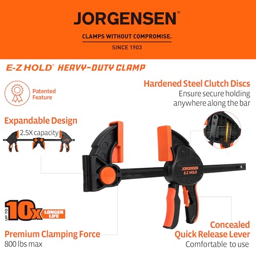 JORGENSEN E-Z Hold 2-Pack 12" 800LBS Heavy Duty Woodworking Bar Clamps - size: 12 inch