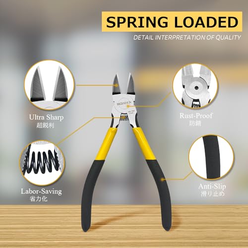 BOOSDEN Wire Cutter,6.5 inch Side Cutters,Spring Loaded Wire Cutters for Crafting,Flush Cutter,Ultra Sharp for Jewelry Making,Flush Cut Pliers,Dikes Wire Cutters,Floral Wire Cutter,Snips (Pack of 3) - size: 6.5"- 3 Pack