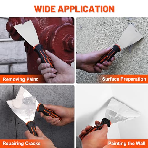 VALUEMAX Putty Knife Set, 6PCS Stainless Steel Paint Scraper Tools, Spackle Knives for Repairing Drywall, Scraping, Removing Wallpaper, Applying Mud, Plaster and Adhesive(1”, 1.5”, 2”, 3”, 4”, 5”) | Repairing Drywall, Scraping, Removing Wallpaper, Applyin
