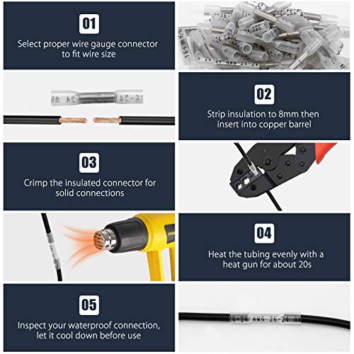 100PCS Heat Shrink Butt Wire Connectors 26-24 AWG, Insulated Waterproof Electrical Wire Connectors Automotive Marine Grade Wire Crimp Terminals Butt Splices, Ideal for Boat, Truck, Clear - size: Clear 100 PCS