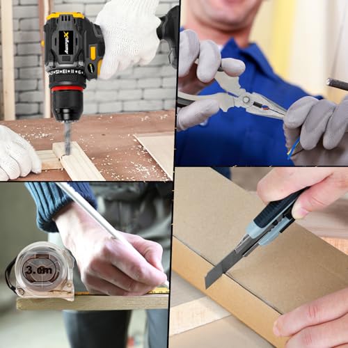 AwxryoX Brushless Compact Drill Tool Set, 60N.m 20V Cordless Drill Tool Box with 2 Battery, 135Pcs Man Household Combo Set with DIY Hand Taladros Kits, 531 In-lb Kit with Drill for Daily Home Repair