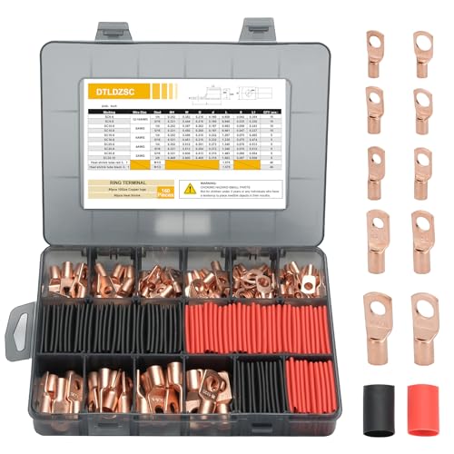 160PCS Thick Copper Lugs Ring Terminal Wire Connector & Heat Shrink - color: Bare Copper