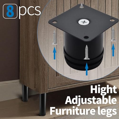 2.5 Inch Metal Furniture Legs Stainless Steel Adjustable Legs Black Metal Legs Round Cabinet Legs for Coffee Table Cabinet Desk Sofa Shelves, Pack of 8 - color: Black, size: 2.5"