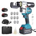 Electric Hydraulic Cable Lug Crimping Tool Auto-Oil-Return 6 Ton Hydraulic Electrical Wire Terminal Cable Lugs Crimper Rechargeable Crimping Tool Kits with 8 Dies, 12 AWG to 2/0 AWG