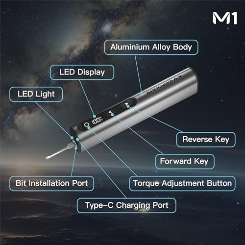 AM ARROWMAX 7.4V Mini Electric Screwdriver & Removable Angle Screw, Precision Electric Screwdriver Set, 60 in 1 Magnetic Bit, 5 Torque Setting, 5/32''Hex, Repair Tools For Phone Camera Watch (M1 PLUS) - style: M1 PLUS