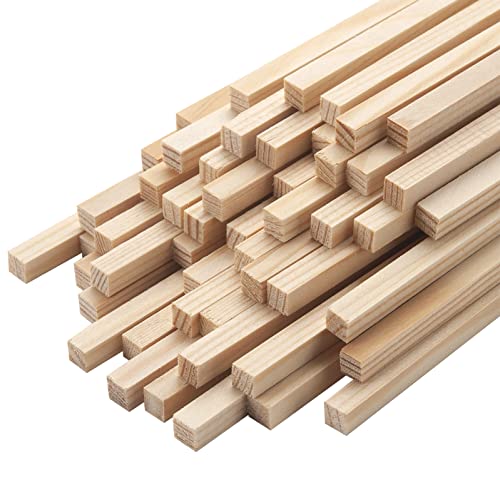 1/4" x 15"Square Wooden Dowel Rods, 50PCS Small Square Wooden Dowels Unfinished Wood Craft Sticks Hardwood Pieces Wooden Strips for Arts and DIYers, DIY Projects Home Decor Woodworking - size: 1/4"×15"-50PCS