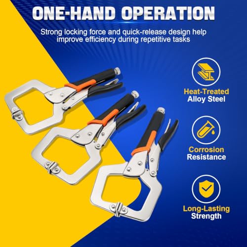 DASBET 3 Pack 11-Inch Locking C Clamp Pliers with Swivel Pads