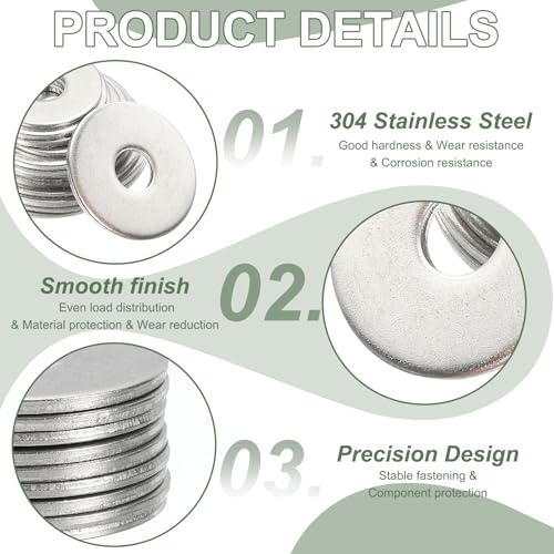 Flat Washers, 304 Stainless Steel Hardware Assorted Washer, 6 x 2.5 x 0.5 mm Fit for Bolts Screws Industrial Use (300 Pack, Silver) - size: 6 x 2.5 x 0.5 mm