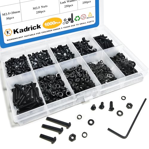 KADRICK 1000PCS M2.5 Screw Kit,Hex Socket Button Head Screw,Length 4MM-20MM - size: M2.5 1000Pcs 4-20mm