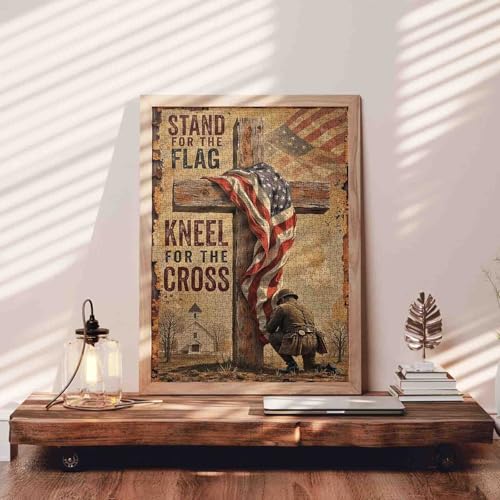 America Flag Jigsaw Puzzles 1000 Pieces for Adults, Families(Cross,Soldier，Christianity,Patriotic National Flag) Pieces Fit Together Perfectly 19.7''x27.6''inch Frameable Rustic Puzzle Art - color: American Flag-21