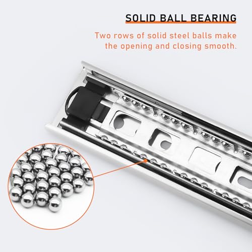 Probrico 1 Pair 14 Inch Rear/Side Mount Drawer Slides with Rear Mounting Brackets, Heavy Duty Ball Bearing Soft Close Drawer Glides, 3 Folds Full Extension Dresser Drawer Runners - size: 14 Inch