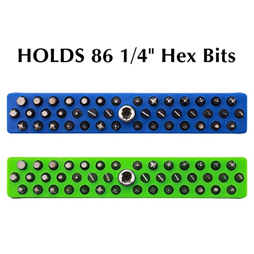 EMENTOL 2PCS 1/4" Magnetic Bits Holder Set - Green and Blue, 86PCS Hole, Bit Organizer with Strong Magnetic, Magnetic Bits Organizer, 2 Pieces - color: 2pcs(green+blue), size: Hex Bit Holder