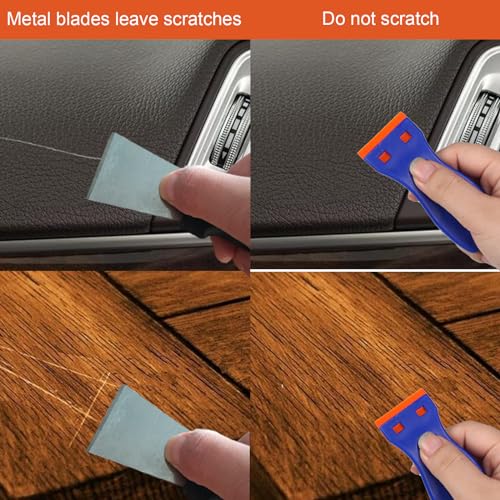 4 PCS Plastic Razor Blade Scraper and 120 PCS Plastic Razor Blades, Cleaning Scraper Tool for Remover, Adhesive, Stickers, Decals, Glass, Labels, Cars Windows