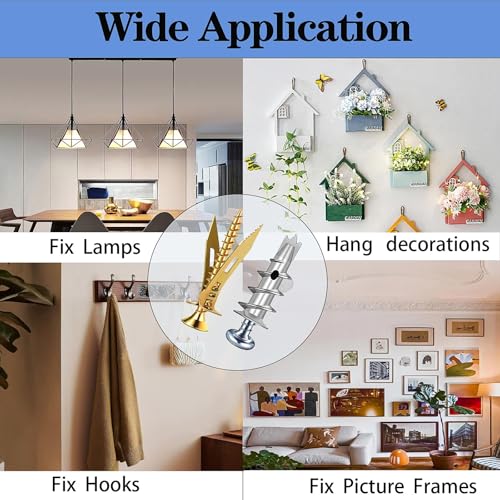 380pcs Self Drilling Drywall Anchors with Screws, 5 Different Sizes Zinc Plated Steel Self-Drilling Anchors Set, Easy Application No Drill or Holes in Wall