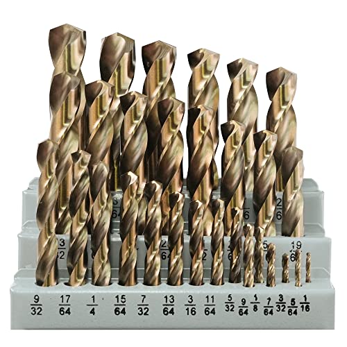 GMTOOLS 29Pcs Cobalt Drill Bits Set, M35 High Speed Steel, 135 Degree Tip, Stainless Steel, Plastic and Wood with Metal Indexed Storage Case 1/16"-1/2" - style: 29 pcs Cobalt
