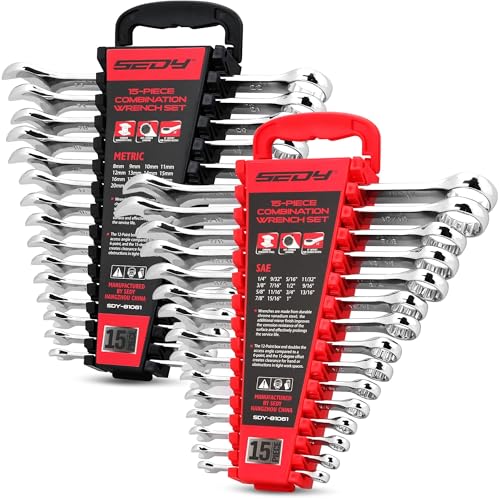 30-Piece Combination Wrench Set - Open End Wrench Set with Organizer Professional 12 Point Wrench Kit Tool for Mechanic Garages Workshops 1/4'' to 1'' & 8-22mm - style: 30-Piece Combination (SAE & Metric)