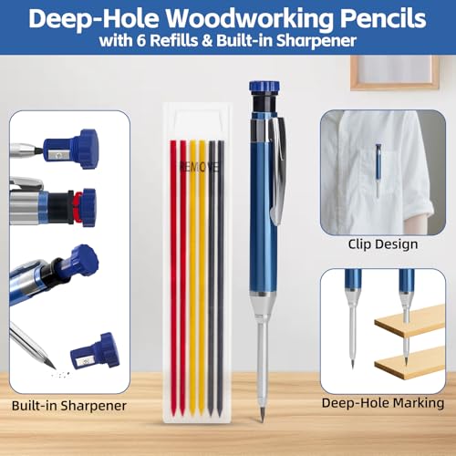 7inch Rafter Square with Carpenter Pencil, 1/8" Precision Heavy Duty Aluminum Woodworking Rule,Laser Etched Scale, Triangle-Ruler Measuring Layout Tool -Blue (Blue & Black) - size: square