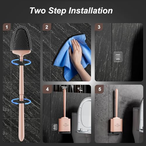 Sellemer Silicone Toilet Brush, Ventilation Slots Holder 1 Pack, Rose Gold - color: Rose Gold-1pcs