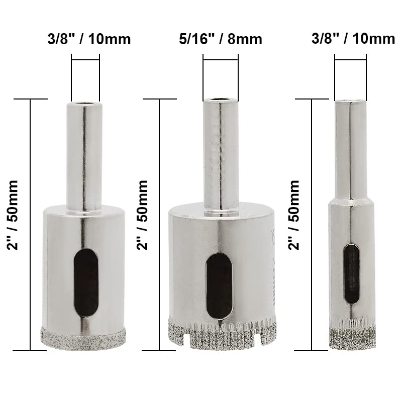 Diamond Hole Saw Set of 3, Glass Hole Saw Drill Bit Kit Suitable for Ceramic Glass Tile Porcelain Marble (12, 19, 25mm) - size: 3 in 1 | 12,19,25mm