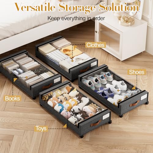 Yecaye 60L Under Bed Storage with Wheels, 4 Pack, Hemp Grey - color: Hemp Gray, size: 4 Pack