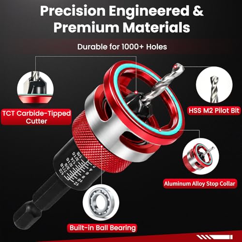 Countersink Drill Bit Set with Depth Stop, 5 PCS TCT Cutters & HSS Bits