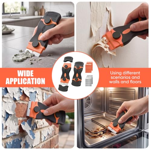 2 Pack Double-Ended Razor Blade Scraper, 30 Blades (Orange) - color: 2 Orange