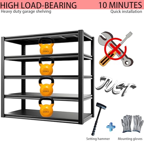 5-Tier Heavy Duty Garage Shelving, 3,000 lbs Capacity Adjustable Metal Storage Shelving Unit for Garage, Basement, Warehouse and Workshop, 62" W x 23.5" D x 72" H - size: 5T 62"W x 24"D x 72"H